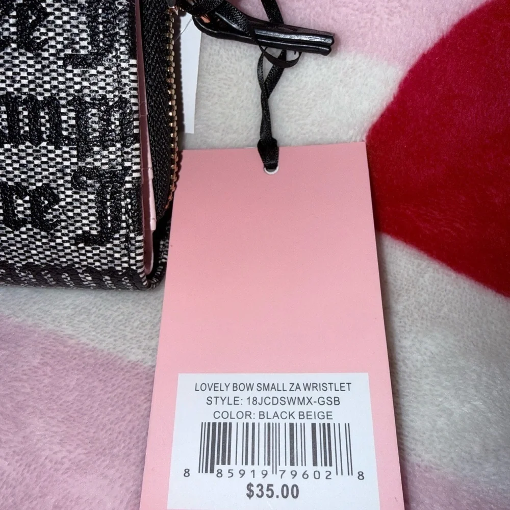 NWT Juicy Couture Black/Gray Wallet with Black Bow and Heart Charm